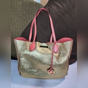 Michael Kors Large Reversible Tote Bag- Gold/Coral NWOT